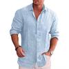 Cotton Linen Autumn Men's Long Sleeve Shirt Solid Color Casual Style Plus Size Men's Casual Linen Hawaiian Shirt