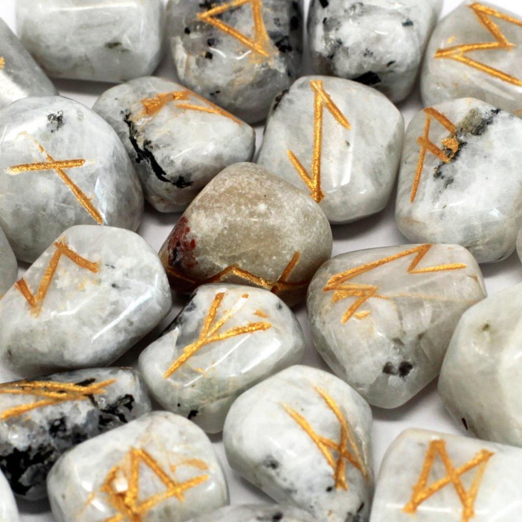 Rune Stones Set Rainbow Moonstone 25-Piece With Pouch