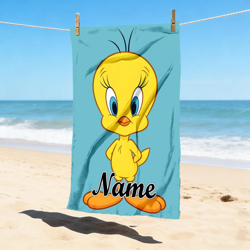 Custom Name Tweety Bird Stylish Digital Printing Beach Towel Quick‑Drying Absorbent Blanket for Beach Pool Gym Travel