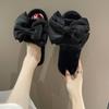 Fashion 2024 Winter New Women's Home Solid Color Bow Decorated Fluffy Furry Cotton Slippers