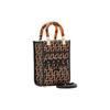 Fendi Солнечный узор FF Вышитая Черепаховый эффект Жесткая ручка Логотип Сумка-тоут Женская сумка-тоут Черный Бежевый 8BS051AQ0XF0VPJ
