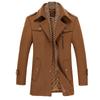 Men's Woolen Coats Fashion Thick Mid Length Trench Turn Down Collar Warm Business Casual Wool Coat