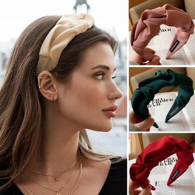 Модный женский обруч для волос с широкой рамкой, однотонный плиссированный эластичный ободок для волос, ленты для волос, головные уборы, аксессуары для волос