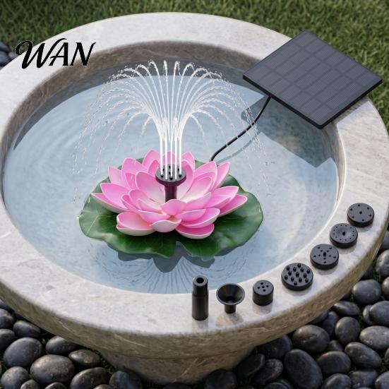 Solar Pond Fountain Lotus Floating Bird Bath Powered Garden with Interchangeable Nozzles for Patio Yard Decor