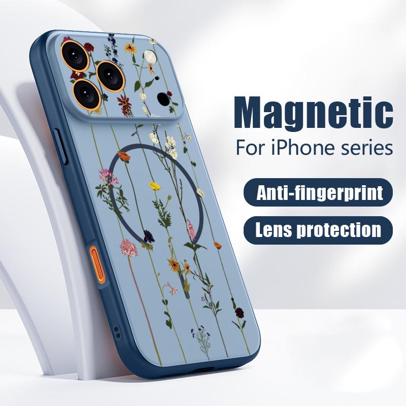 Чехол с цветочным узором «Роза и Бабочка» для iPhone 17 Pro Max Магнитный для Magsafe Гибридный Тонкий Матовый Чехол для iPhone 16 15 14 13 Pro Max