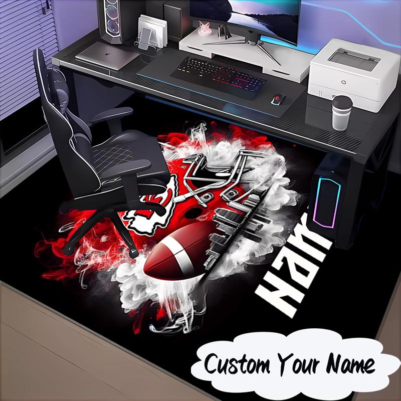 Custom Name Kansas Chiefs Helmet Rug for Living Room, Game Rooms, Office, Bedroom, Floor Mat Playful Design, fan gifts Christmas decor
