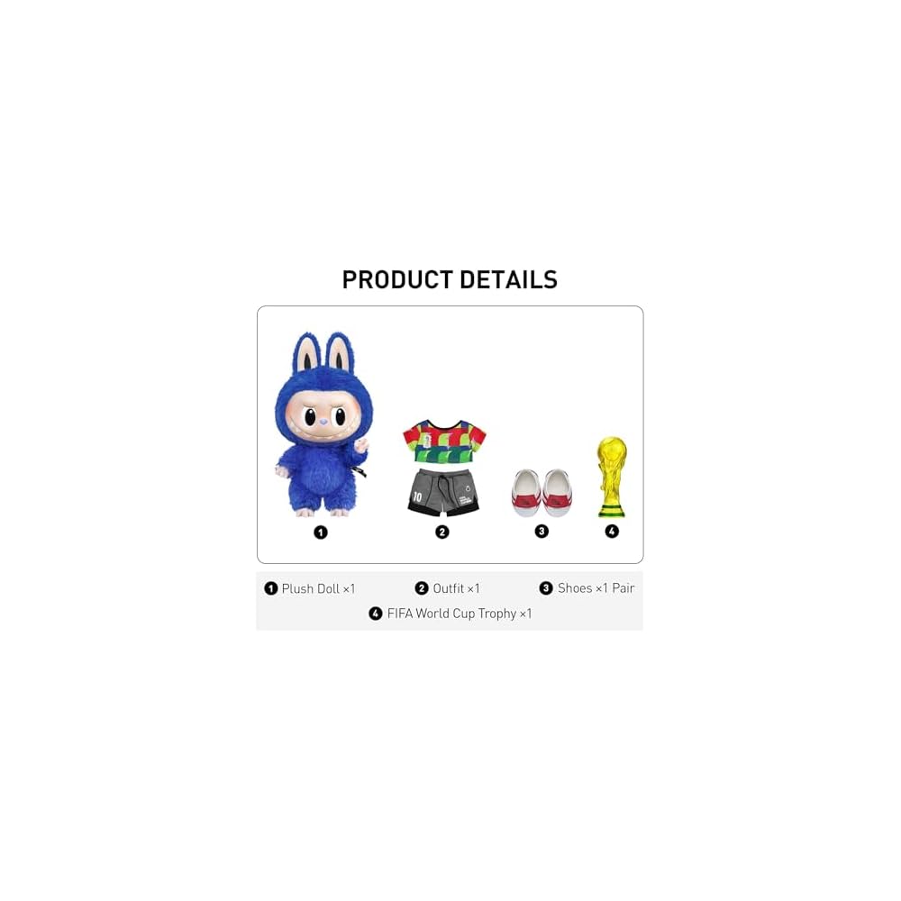 Pop Mart The Monsters Серия FIFA Плюшевая игрушка Лабубу Кукла из мягкого винила Брелок 15 см
