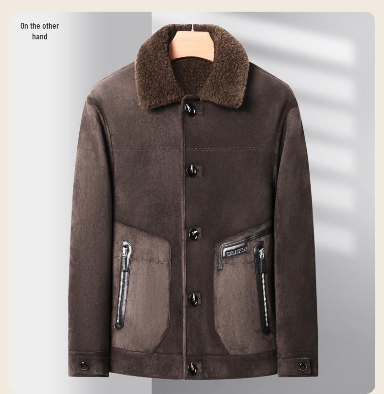 Double-sided Men's Shearling Coat - Winter Casual Single-Breasted Fleece Jacket for Middle-aged and Young Men
