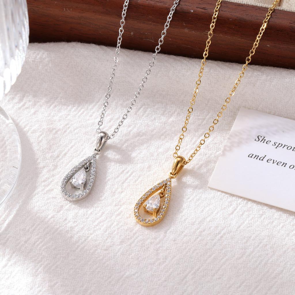 New French Minimalist Zircon Geometric Necklace Female Ins Cold Waterdrop Necklaces Fairy Tears Fashion Pendants for Jewelry