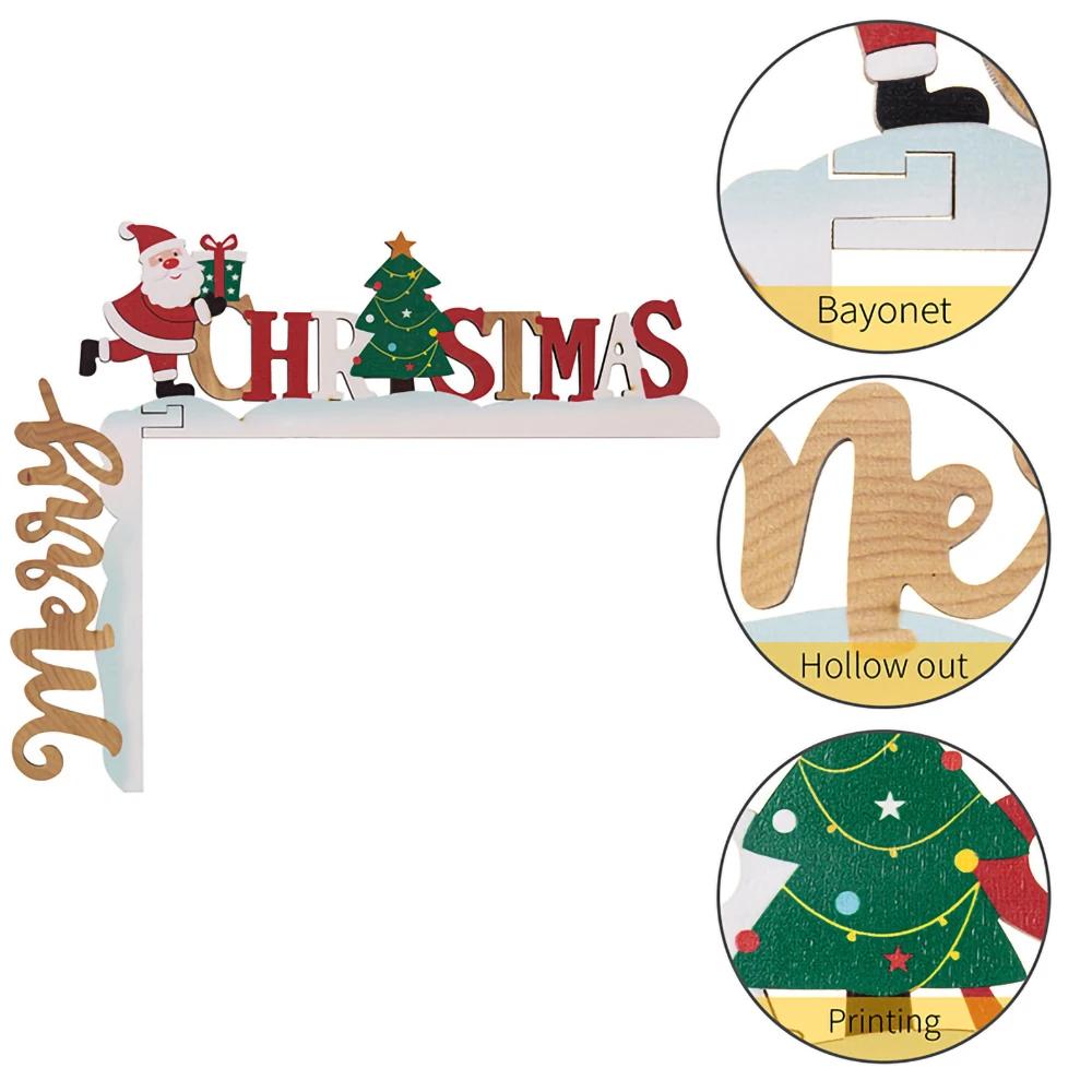 Wooden Christmas Letter Door Frame Hanging Ornaments - 3D Creative Door Corner and Table Decorations for Holiday