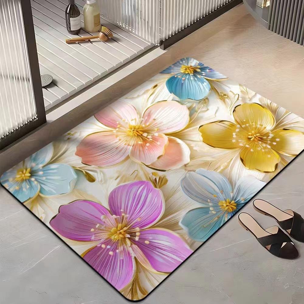 Light Luxury 3D Three-dimensional Flower Household Toilet Absorbent Mat Bathroom Toilet Diatom Mud Non-slip Carpet
