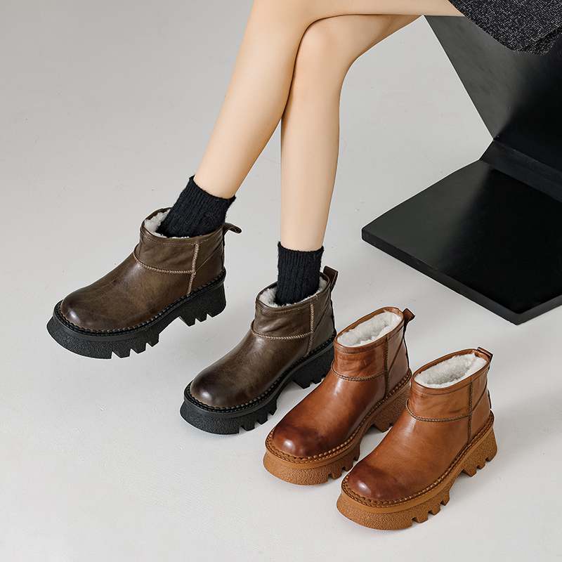 Krazing Pot Зимняя обувь из коровьей кожи, меха и шерсти, женские зимние ботинки, сохраняющие тепло, без застежек, европейский дизайн, устойчивые к холоду, ботильоны
