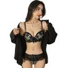 MHJL Underwear for Top and Bottom Bra and High Cleavage Women [Sumering] Women, Set, Bra, Shorts, Lingerie, Sides, 3/4 Cup, Makeup, Lace, (MHJL_Black,