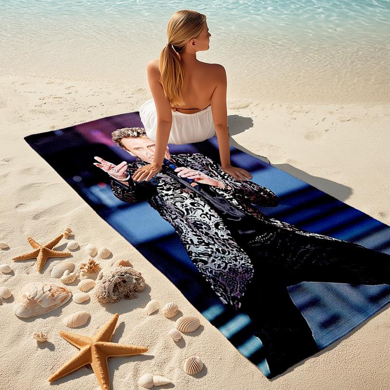 French legendary rock singer and actor Johnny Hallyday towel outdoor camping vacation swimming beach towel outdoor absorbent bath towel Y17