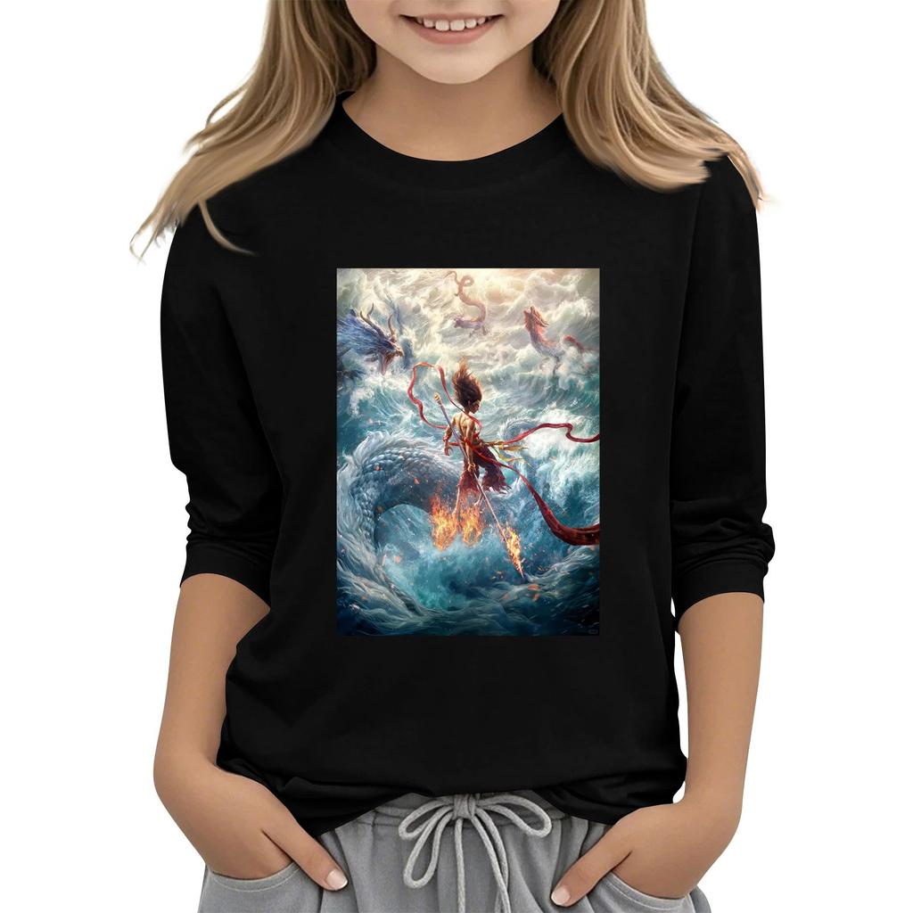 Топы с принтом для девочек 5-16 лет с круглым вырезом и рукавами 3/4 Футболки Модные топы Наряды Футболки