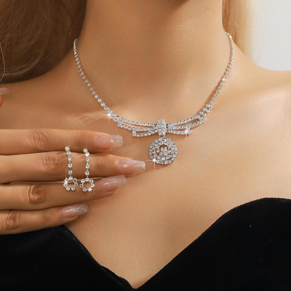 Luxury Bridal Zircon Flower Necklace & Earrings Set - Elegant Wedding Jewelry Accessories