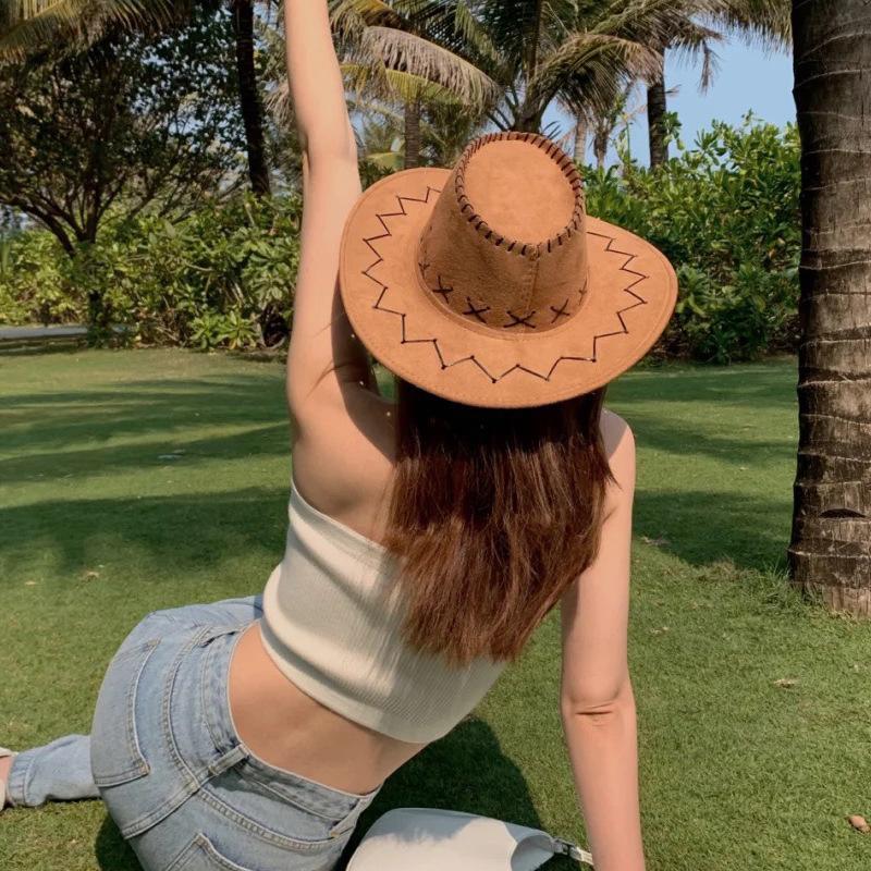 Ковбойская шляпа в западном стиле Женская летняя шляпа от солнца Шляпа для наряда Фотографическая шляпа Шляпа рыцаря Универсальная шляпа от солнца для горячей девушки