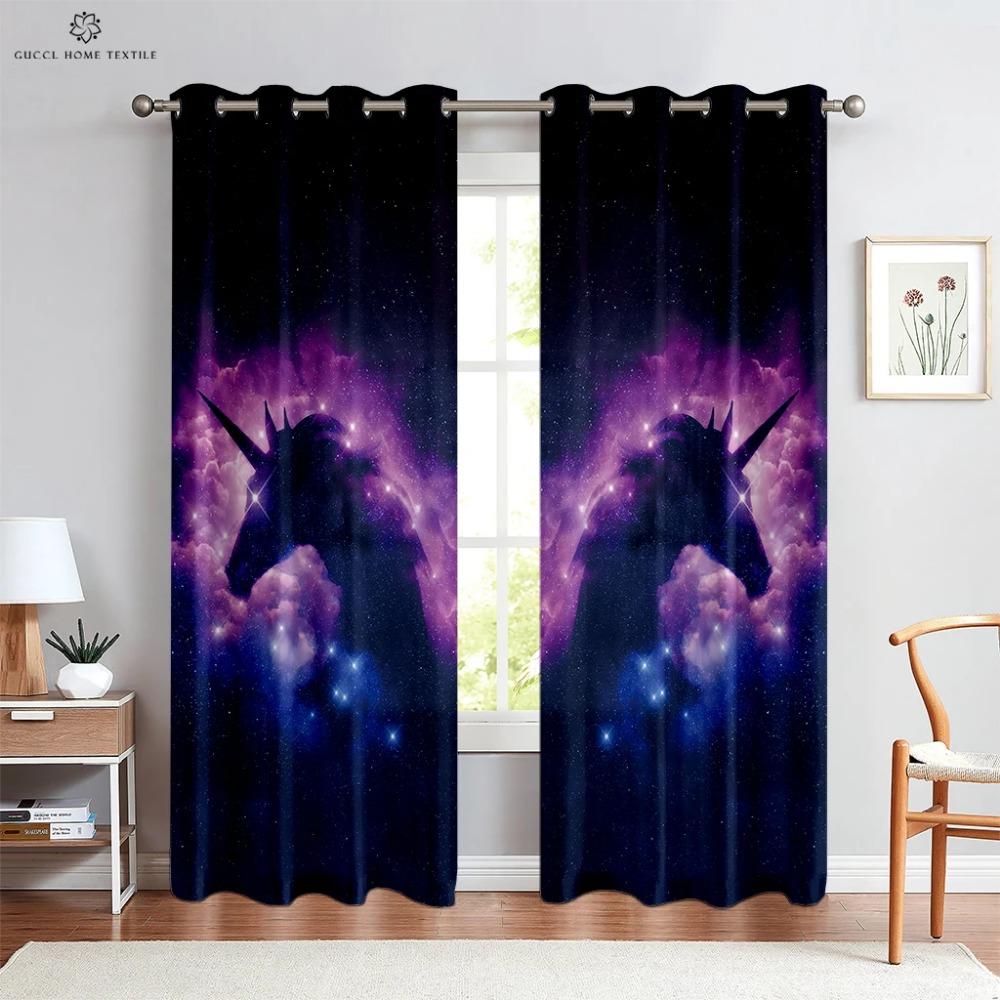 Занавески с принтом радужного единорога для детей, спальни, гостиной, кухни, украшение дома, можно изготовить на заказ