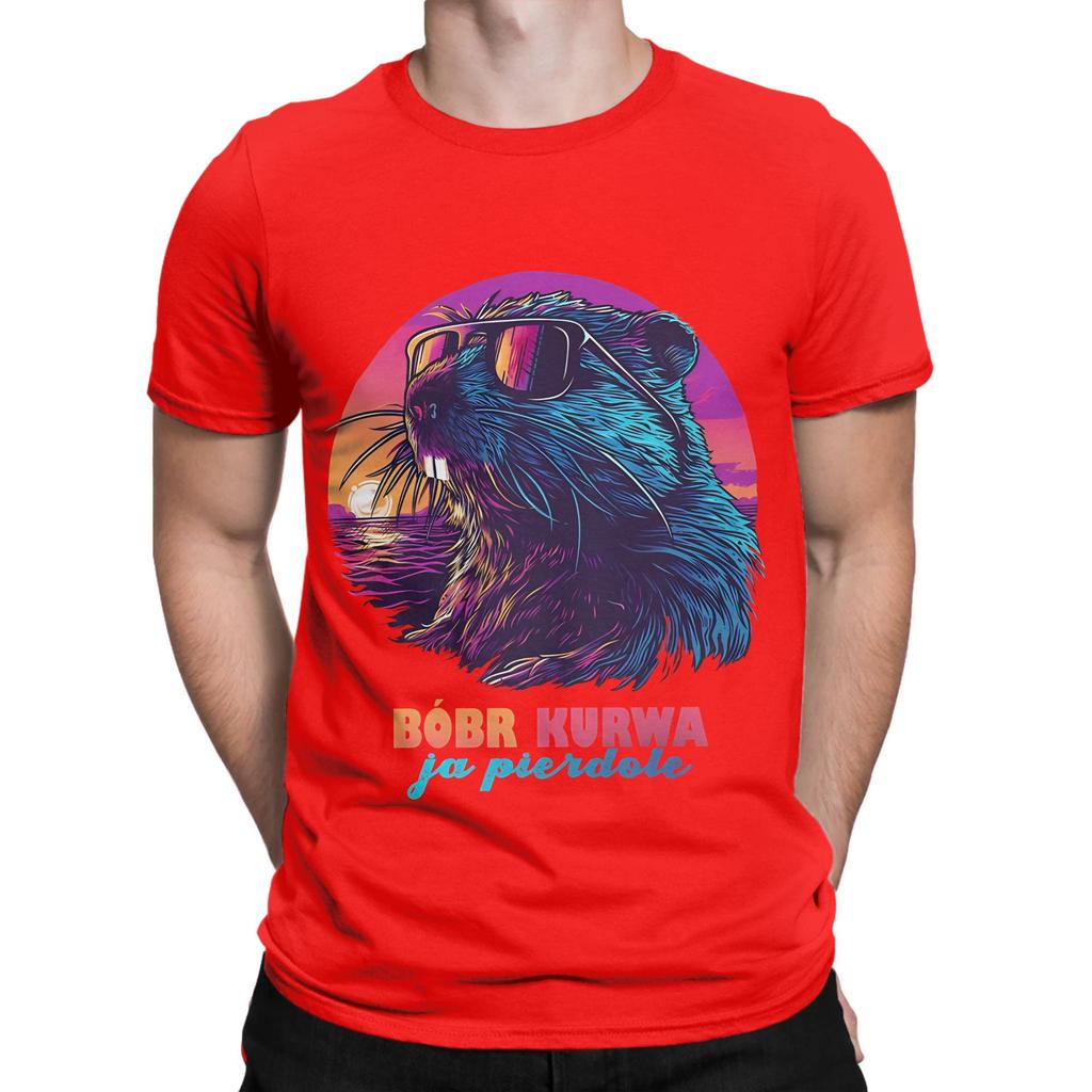 Synthwave Polish Beaver Meme Ja pierdole Novelty Graphic 100 Cotton TShirt Bobr Kurwa Tees Tops For Unisex