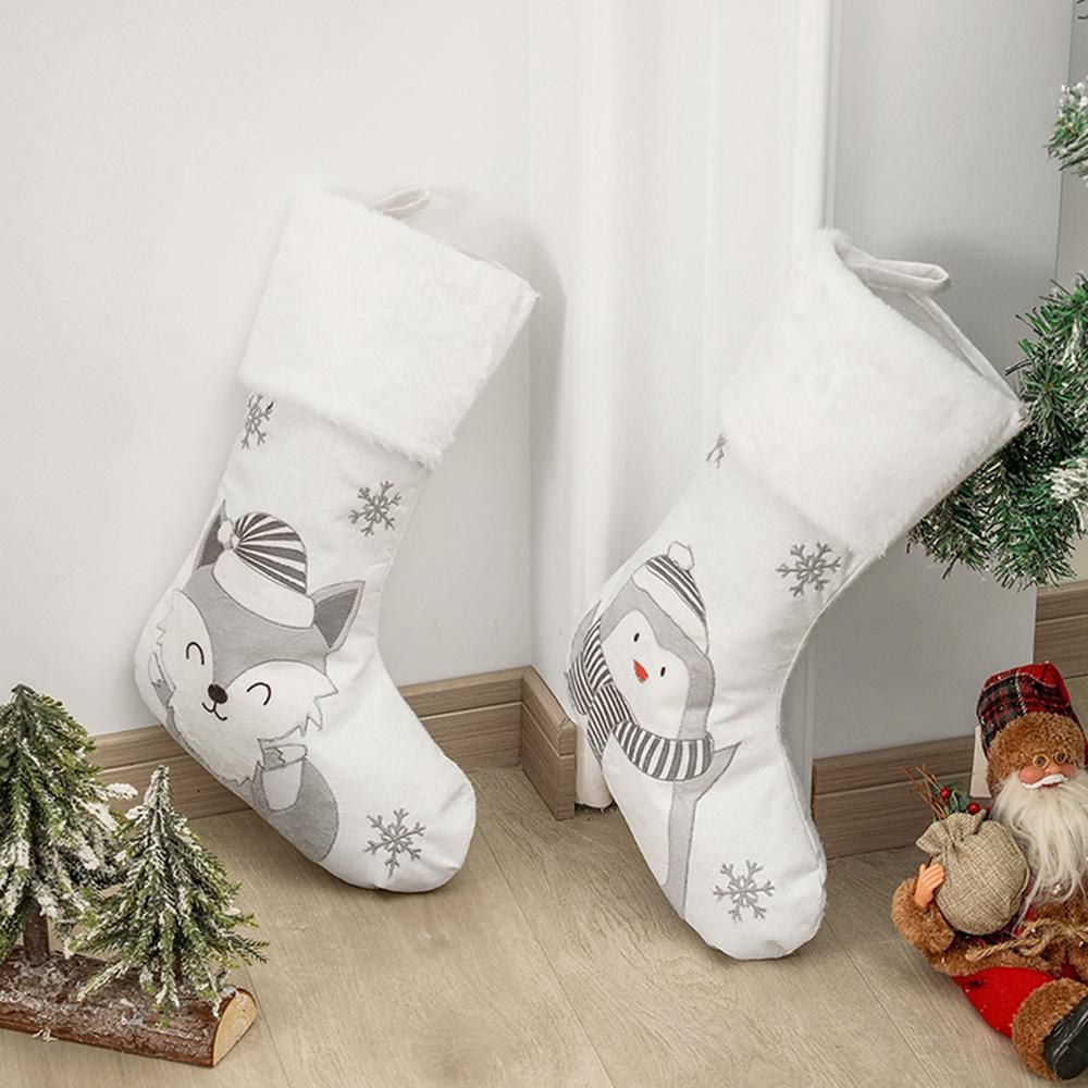 Wool Christmas Stockings 19-inch Fox White Soft Cuffs, Suitable for Family Holiday Christmas Party Decorations