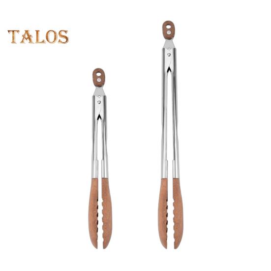 Food Tong Stainless Steel Wooden Cooking Tongs Anti-Slip Ergonomic Grip Serving Tongs for BBQ Food Buffets Parties