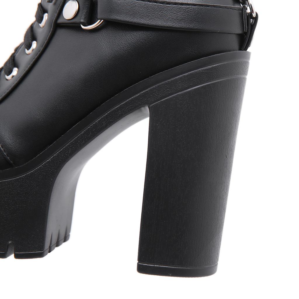 New Sexy Chain Women Leather Autumn Boots Block Heel Gothic Black Punk Style Platform Shoes Female Footwear High Quality588