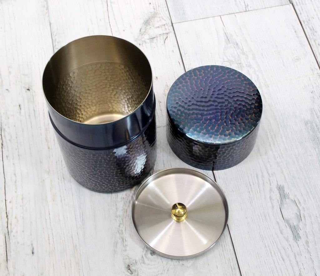 Чайница Shinkodo Made in Japan из чистой меди с синим покрытием и молотковым глазом. Характеристики подарочной упаковки (большой)