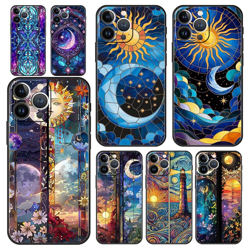Красивый стеклянный чехол-крышка с изображением Солнца и Луны для iPhone 17 16 15 14 13 12 Pro Max 11 Pro Max 17 AIR Plus Ударопрочный мягкий ТПУ корпус