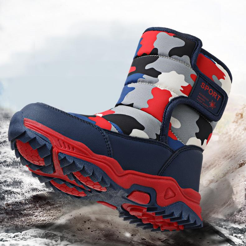 Зимние детские сноубутсы, детская обувь, плюшевая водонепроницаемая ткань, нескользящая подошва, обувь для девочек, резиновая подошва, сноубутсы, теплая уличная обувь