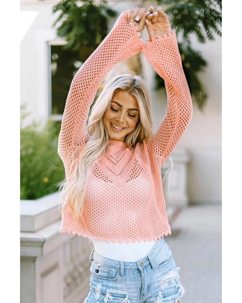 Azura Exchange Вязаный свитер с рукавами-колокольчиками и полыми люверсами