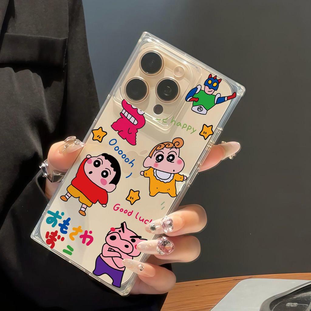 Прозрачный квадратный чехол-накладка для iPhone 13 12 14 Pro Max 15 Plus 16 ProMax 11, защита от окисления, с рисунком звезды и Крэйона Шин-чана