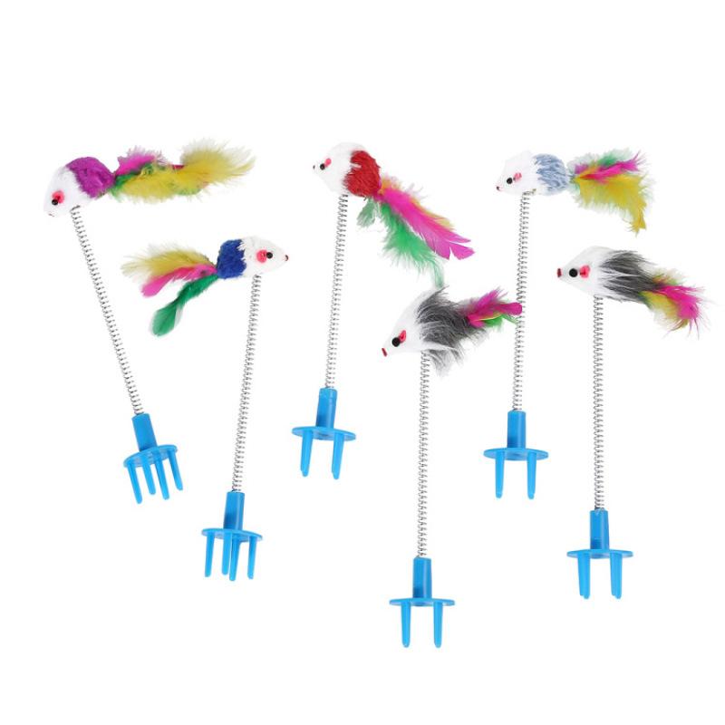 Забавная когтеточка для кошек, мультяшная весенняя эластичная игрушка-тизер, интерактивные игрушки для маленьких/средних кошек