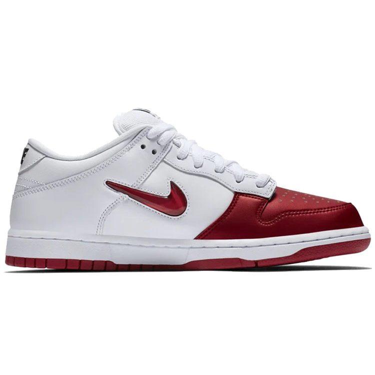 Nike X Supreme Dunk SB Коровья кожа Удобные Низкие Скейтбордические Кроссовки Унисекс Белый Красный CK3480-600