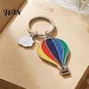Alloy Keychain with Extension Chain Pendant Enamel Rainbow Hot Air Balloon Charm Key Oil Dripping Color Holder Smiling Cloud Decorative Backpack