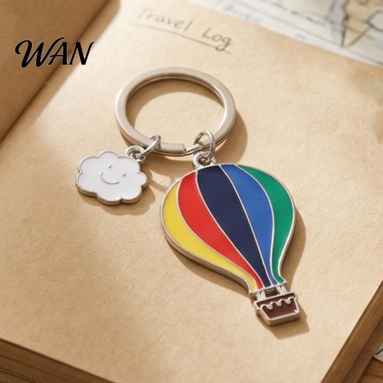 Alloy Keychain with Extension Chain Pendant Enamel Rainbow Hot Air Balloon Charm Key Oil Dripping Color Holder Smiling Cloud Decorative Backpack