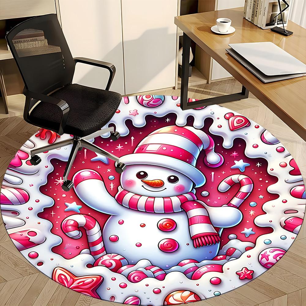 1pc Candyland Snowman Chair Carpet for Office Non-Slip, Machine Washable Rug for Office, Room - Holiday Decor, Machine Made yy251016179