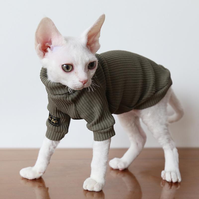 Petstyle 2024 Осень/Зима Рубашка с высоким воротником в рубчик с лацканами и рукавами-крылышками с кошачьим принтом