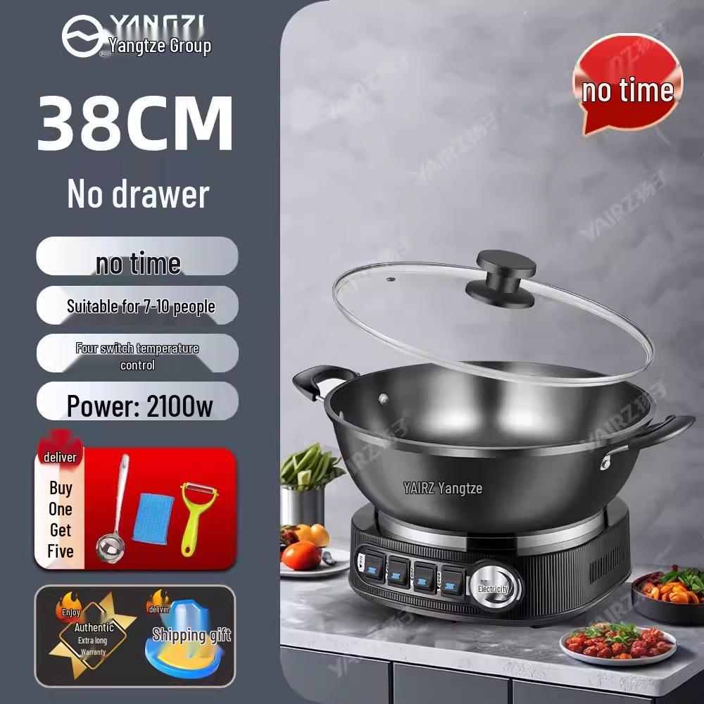 Многофункциональная электрическая сковорода и кастрюля Yangzi - Посуда из непокрытого чугуна для приготовления на пару, тушения и жарки