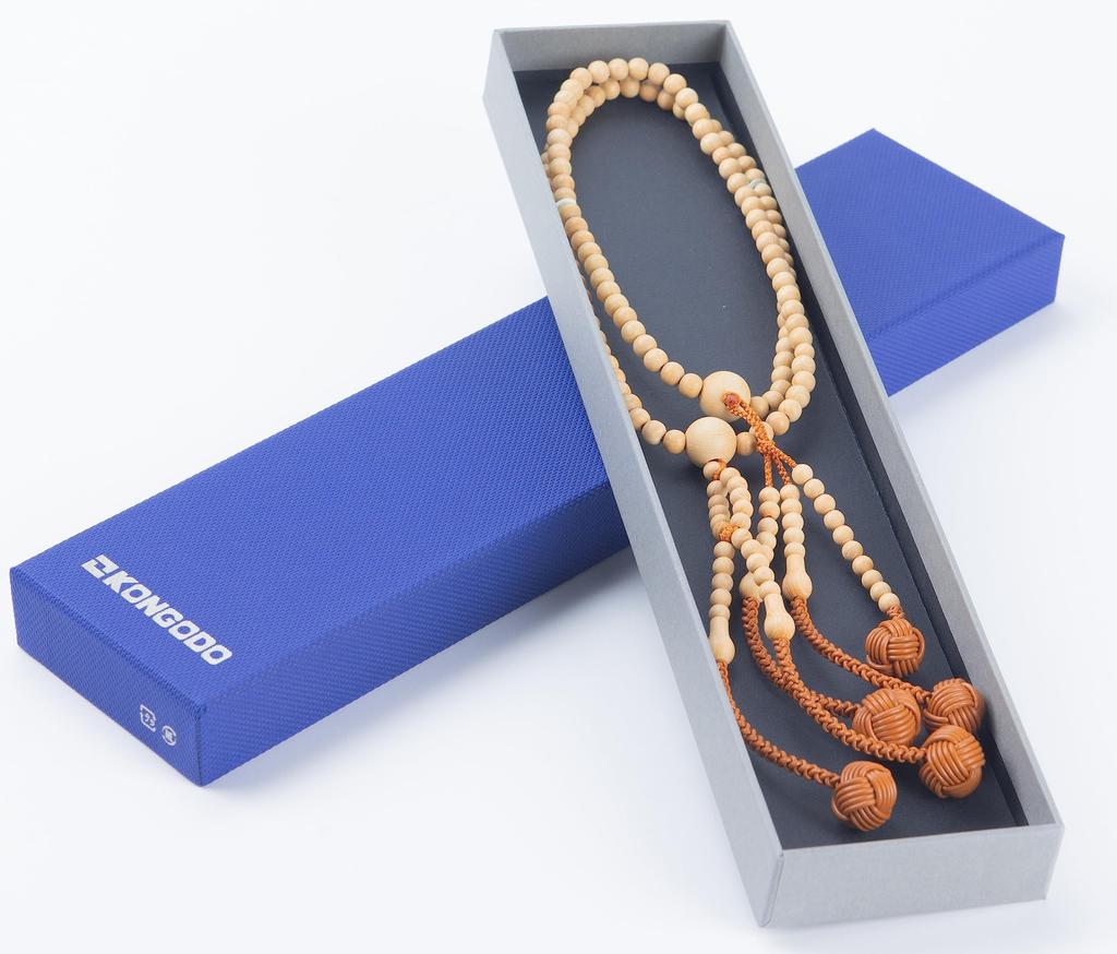 [Kongodo] Men's Wooden Prayer Beads M-Size Yabai Fragrant Wood Natural Uncolored Leather Tassel Ball Gift Box Included Original