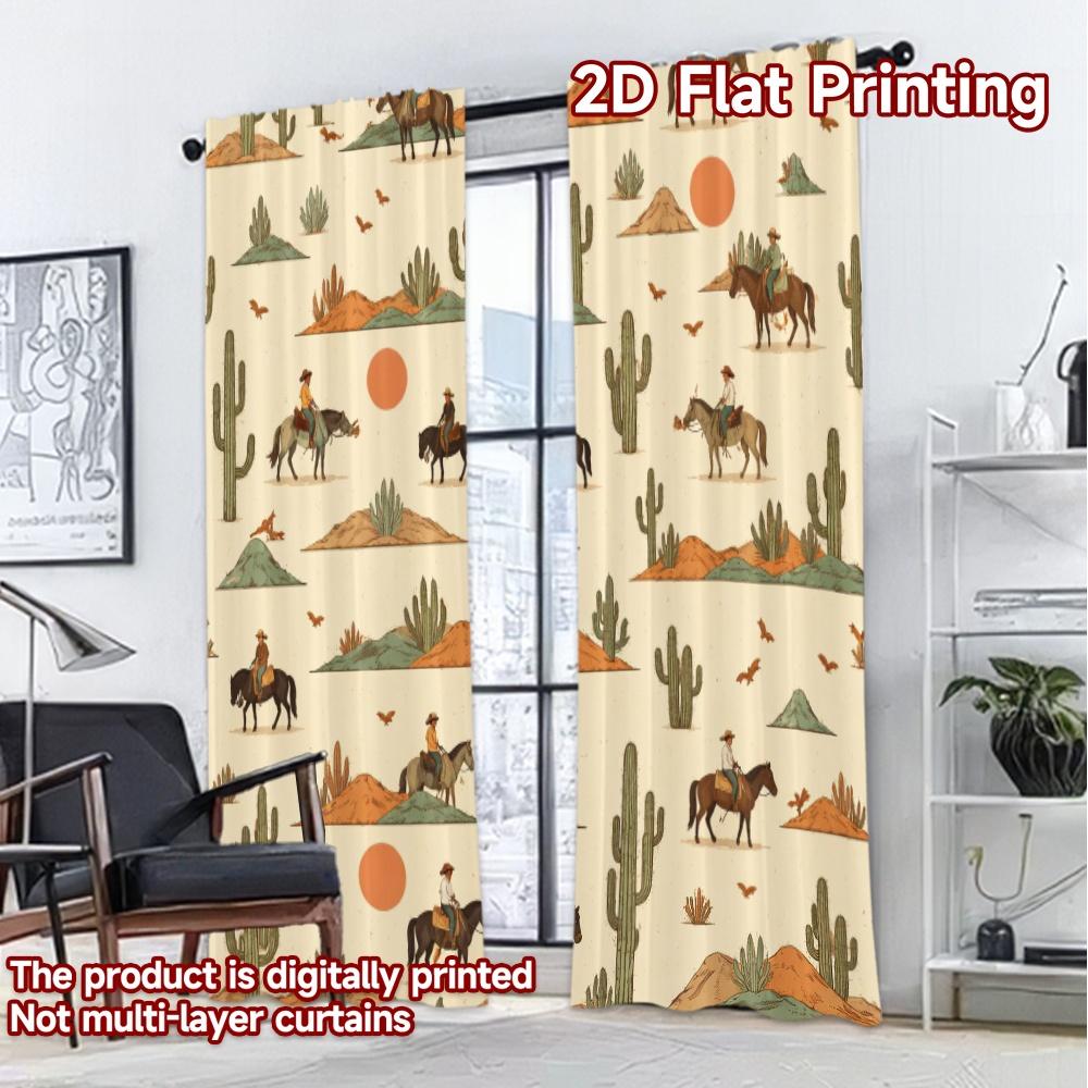 2D FLAT PRINTING 2pcs Curtains (Without Rod) Desert Cowboys and Cacti Popular Curtains&Window Treatment Yarn Curtains