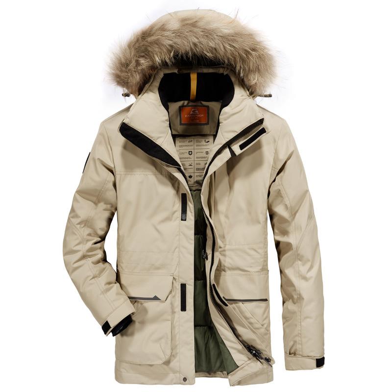 Men's New Winter Business Casual Mid-length Hooded Down Fur Collar Thickened Warm Cotton Jacket