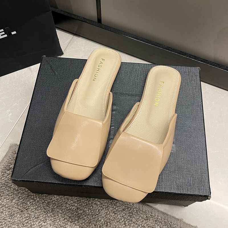 Удобная и универсальная сумка на голову, верхняя одежда, нескользящие квадратные носки, плоская подошва, полушлепанцы, ленивые полушлепанцы, женская обувь, тапочки