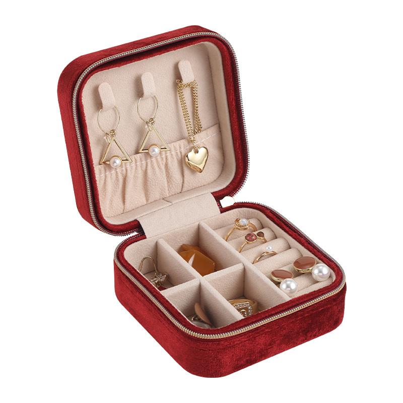 Travel Square Plush Velvet Jewelry Box Gift Organizer Suede Fabric Small Bracelet Necklace Ring Earring Jewellery Case