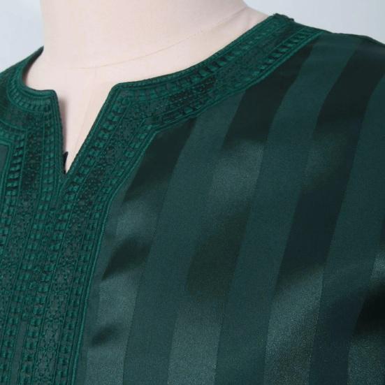 Традиционный мужской длинный халат Ближний Восток Ретро одежда с круглым вырезом и половиной рукавов с вышивкой в ​​прямую полоску плюс размер до щиколотки Повседневная одежда Топ