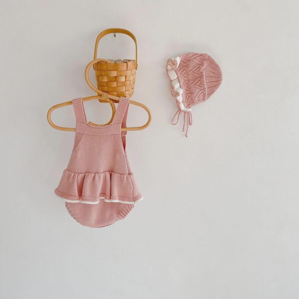 2025 Осень-зима 2025 года для девочек-младенцев с изображением листьев лотоса, вязаный шерстяной комбинезон