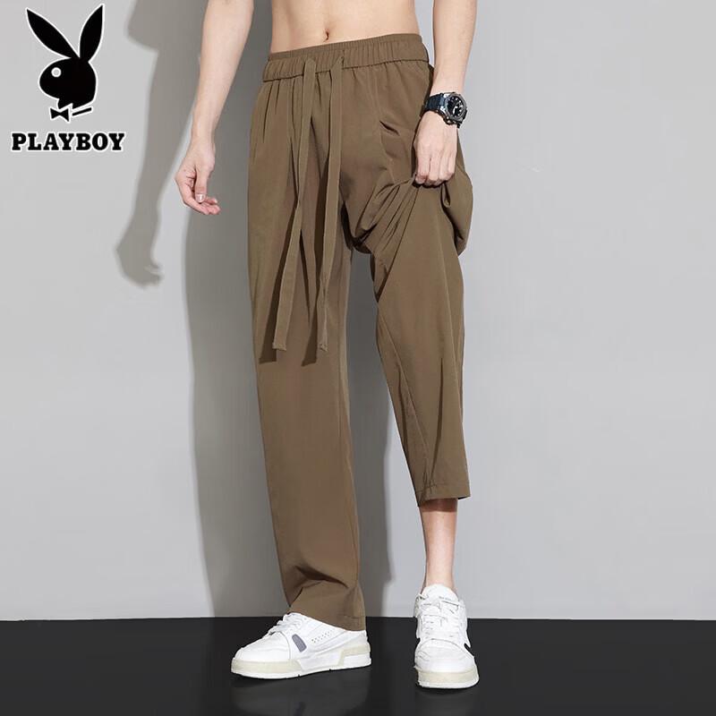 PLAYBOY Мужские повседневные брюки из ледяного шелка свободного кроя с прямыми штанинами