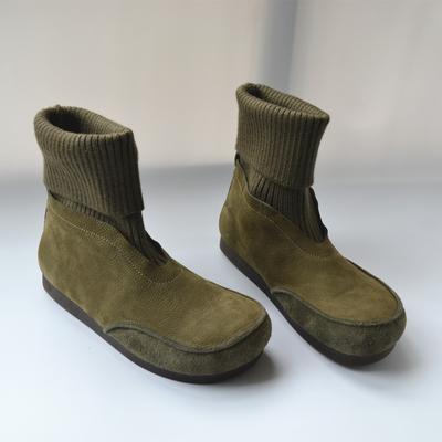 Модные винтажные женские сапоги Ботильоны из коровьей кожи на плоской подошве Ботильоны-носки с эластичной резинкой