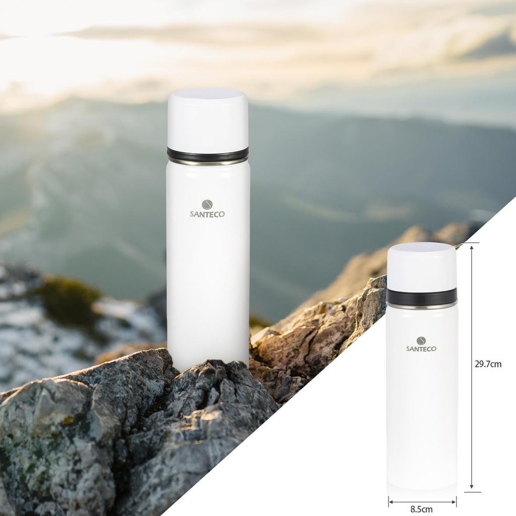 SANTECO Вакуумная Изолированная Вода 1 с 1000 мл Нержавеющая Сталь Большая Сохраняет Горячим или Совместимая со Спортивной Белая Бутылка, Литр, Чашка, Термос, Тип 2 чашки,