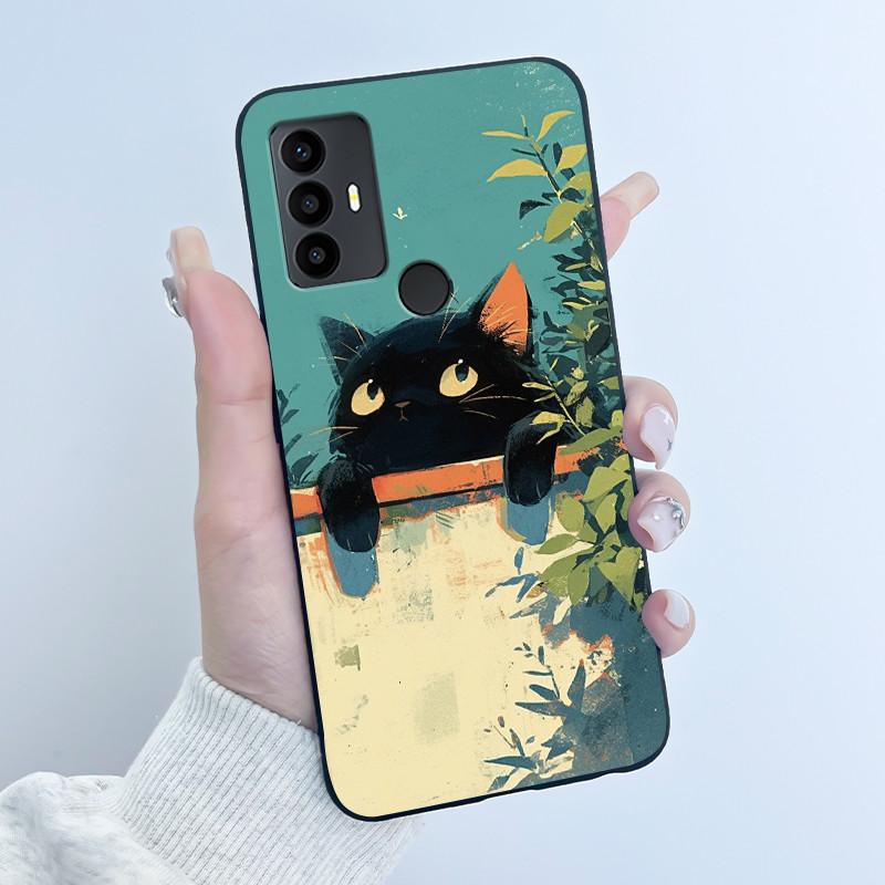 Cute Case For TCL 30 SE Protective Cover For TCL 30E Funda For TCL 306 305 Printing Shell Soft Silicone Cartoon Black Casing