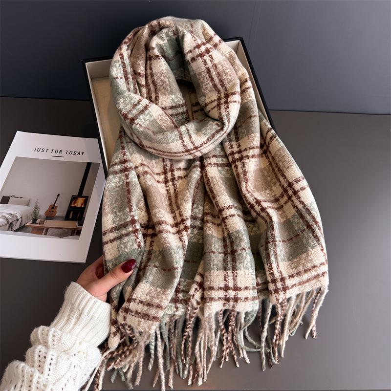 Korean Style Plaid Women's Winter Scarf Imitation Cashmere Warm Shawls Wraps Thicked Pashmina Female Blanket Scarves